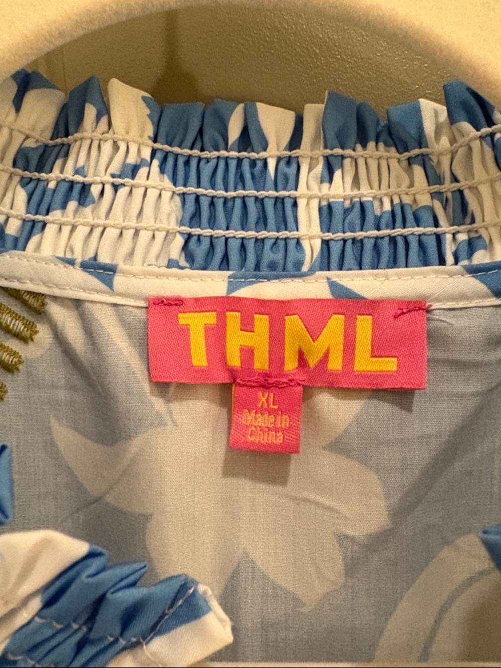 THML Blue Floral Puff-Sleeve Blouse with Pink & Yellow Blooms - Picture 2 of 3
